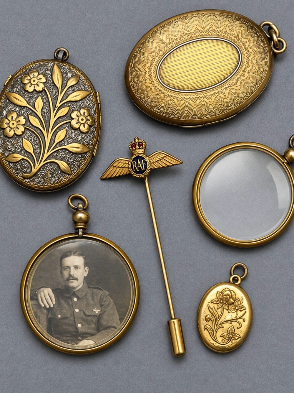 Vintage  RAF Wing Stick Pin Lockets WW1 photos